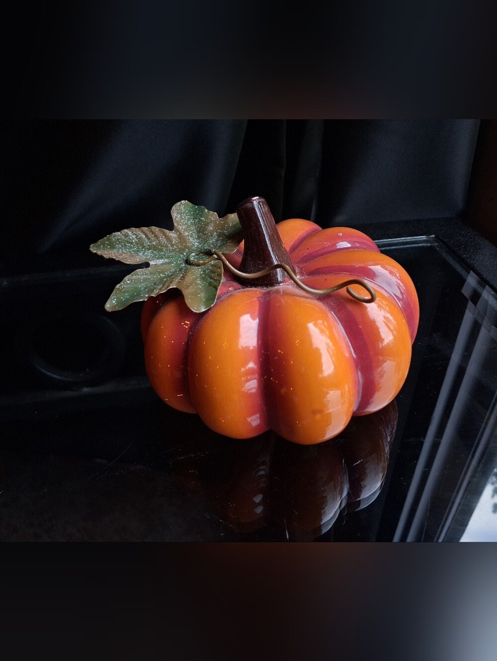 Large Ceramic Pumkin Decor Metal Leaf